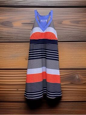Outdoor Lifestyle Women’s Navy, Red & White Striped Midi SunDress w/Support-S-EC